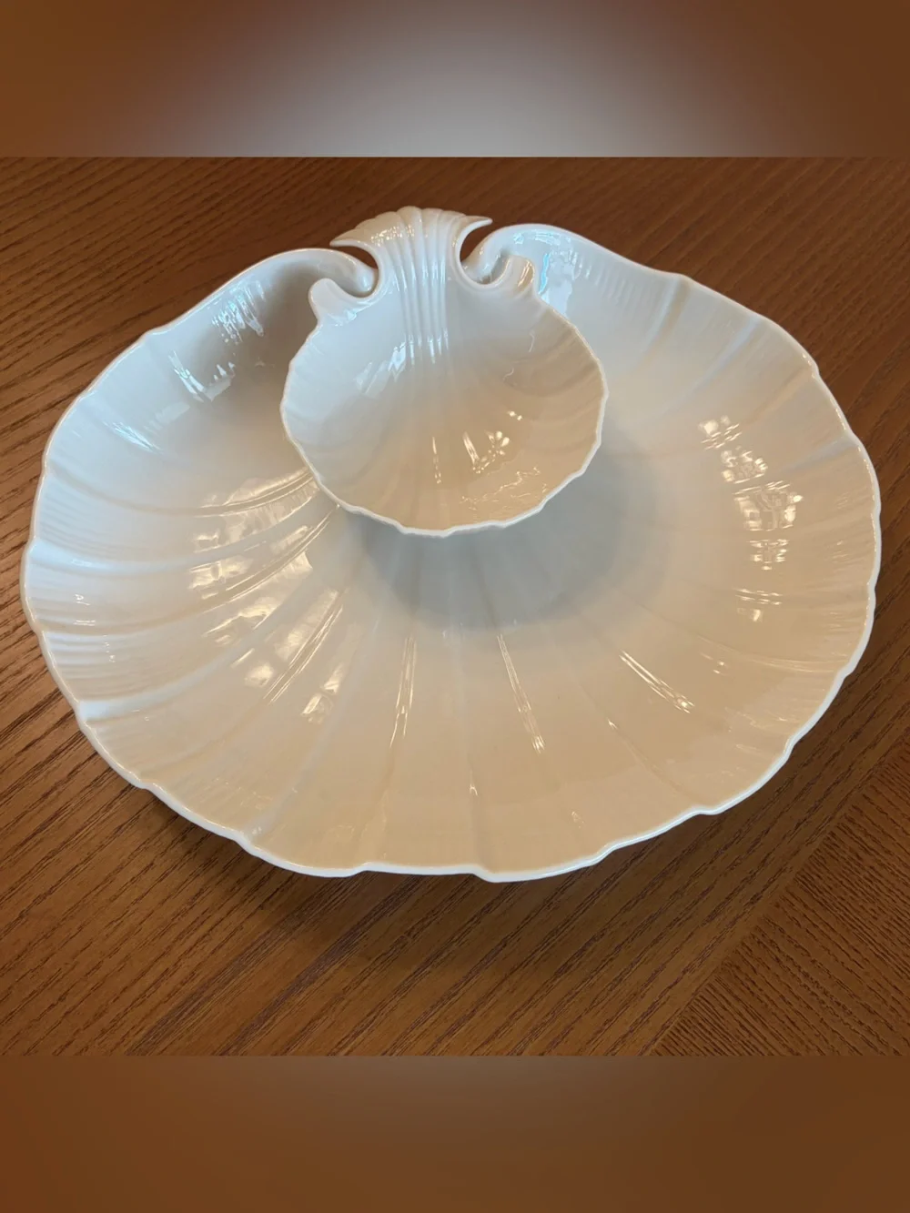 Lenox Off White Shell-Style Ceramic Divided Serving Platter Chip & Dip